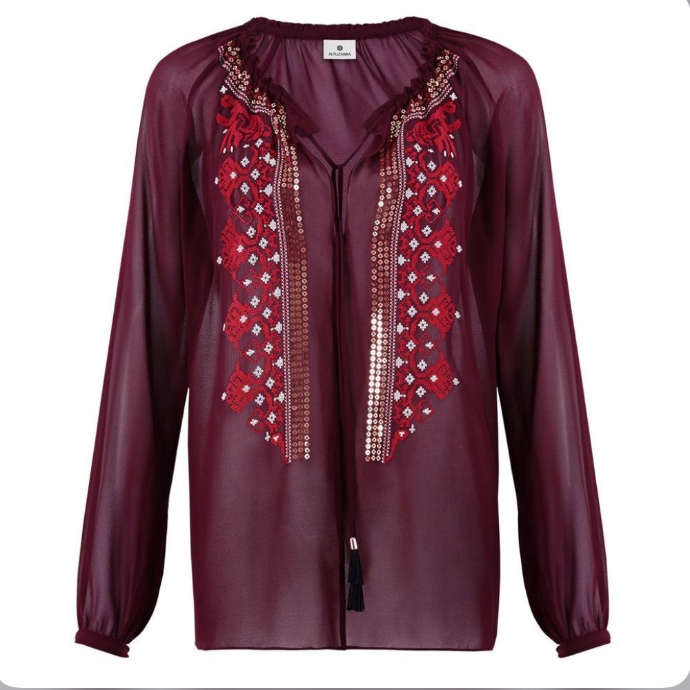 Altuzarra for Target Embroidered Peasant Blouse in Wine red